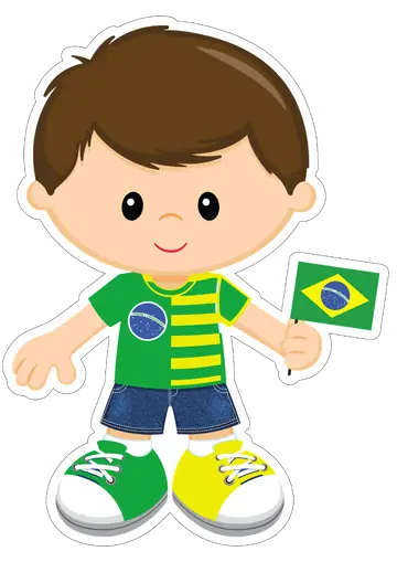 Menino Torcedor com Bandeira do Brasil PNG