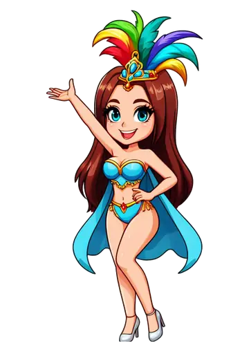 Sambista com Fantasia Azul e Penacho PNG