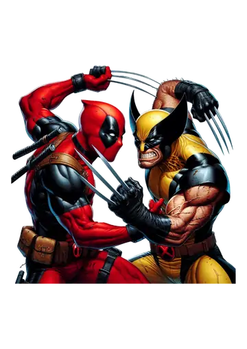 Deadpool E Wolverine Lutando PNG