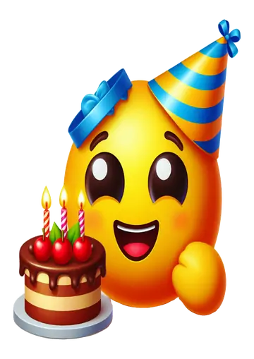 Emoji com Chapéu de Festa e Bolo PNG