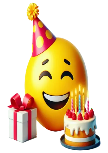 Emoji Feliz com Presente e Bolo PNG