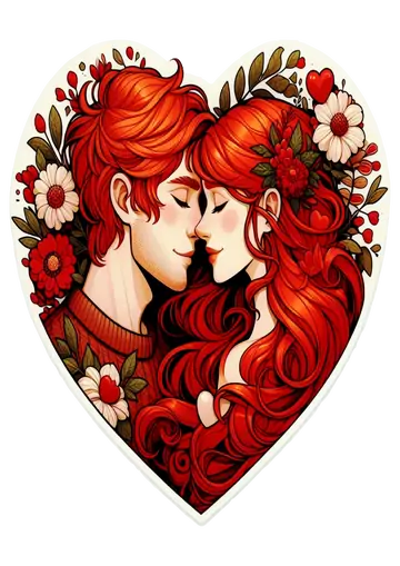 Casal Ruivo Com Fundo De Flores PNG