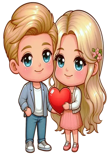 Casal Loiro Segurando Coração Vermelho PNG
