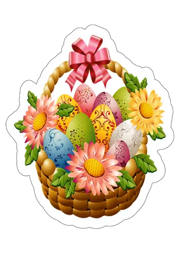 Cesta de Páscoa Decorada com Flores PNG