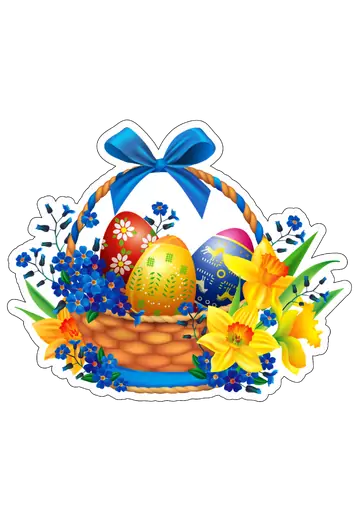 Cesta de Páscoa com Flores Azuis e Amarelas PNG