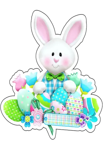Coelhinho da Páscoa com Flores e Ovos PNG