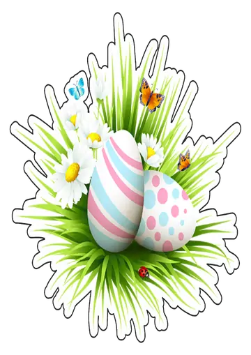 Ovos de Páscoa na Grama com Flores PNG