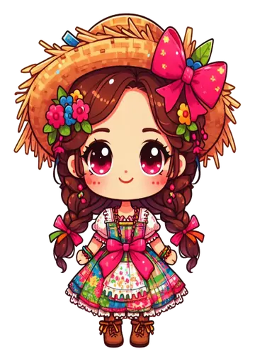 Menina de Festa Junina com Vestido Colorido PNG