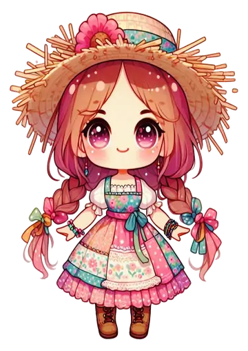 Menina Fofa de Festa Junina com Vestido Rosa PNG