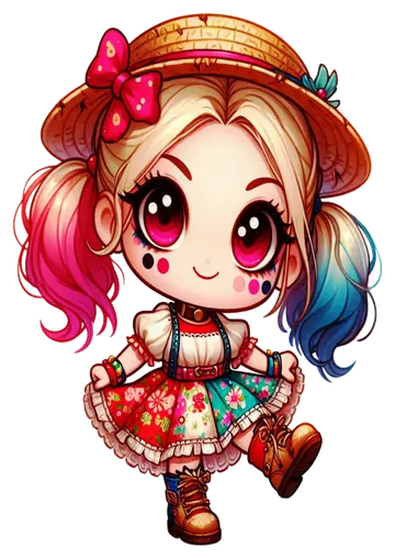Arlequina Caipira Festa Junina Chibi PNG
