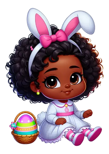 Bebê Negra de Vestido com Cesta de Páscoa PNG