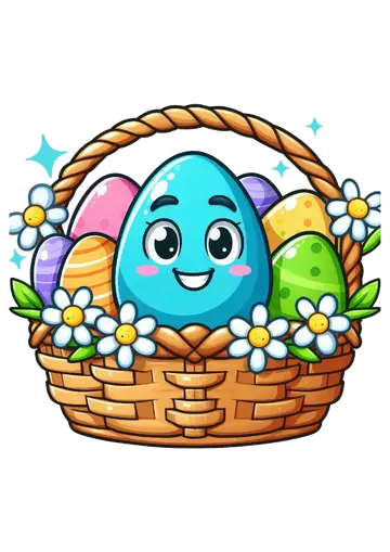 Ovo Azul Divertido na Cesta com Flores PNG