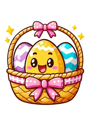 Cesta de Páscoa Dourada com Laço Rosa PNG