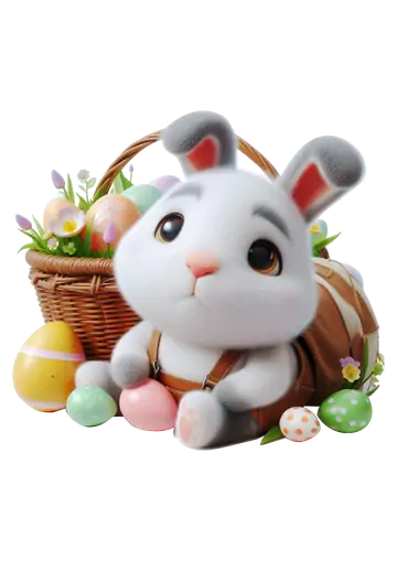 Coelho Branco com Cesta de Páscoa PNG