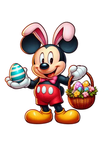 Mickey Mouse com Orelhas de Coelho e Cesta de Páscoa PNG