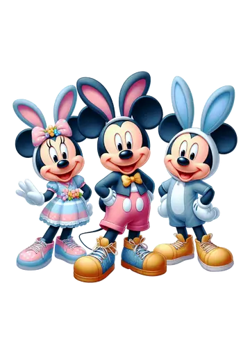 Mickey e Minnie com Orelhas de Coelho de Páscoa PNG