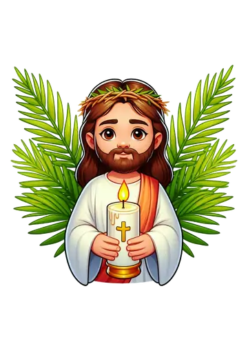 Jesus Cristo com Vela e Cruz na Palma PNG