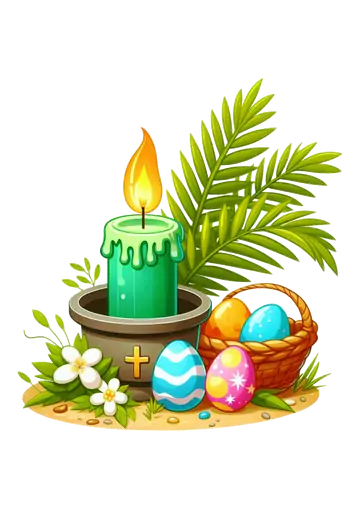 Símbolos da Páscoa com Vela e Ovos PNG