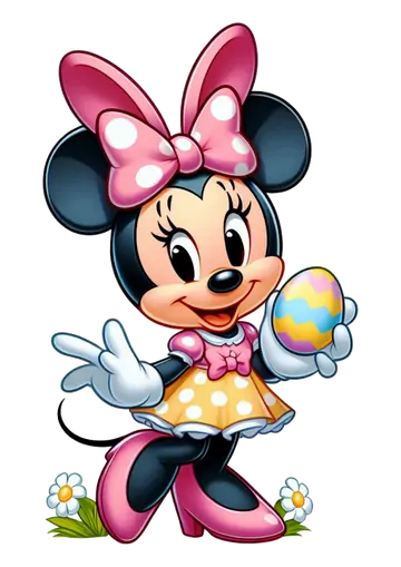 Minnie Mouse com Ovo de Páscoa Amarelo PNG