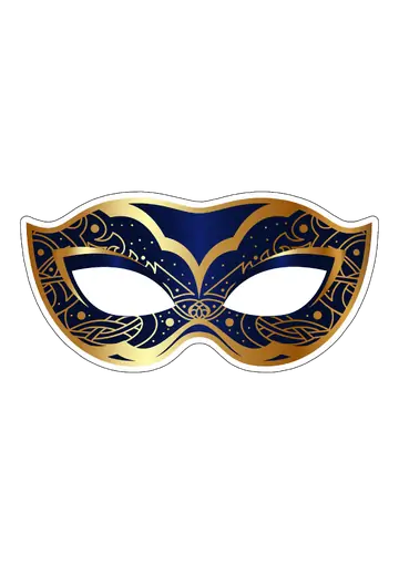 Máscara de Carnaval Azul e Dourada Estilizada PNG