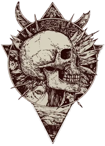 Caveira Sombria com Espinhos e Olho PNG