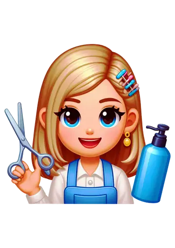 Cabeleireira Loirinha com Tesoura e Shampoo PNG