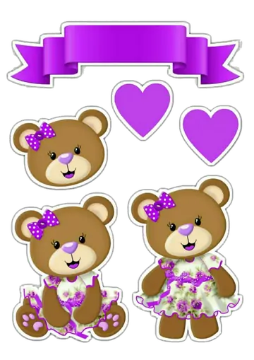 Ursinha Princesa Lilas Topo de Bolo PNG