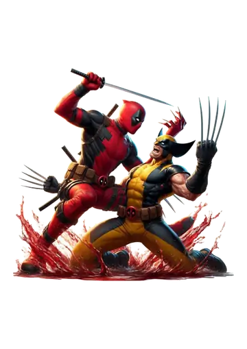 Deadpool e Wolverine Lutando PNG