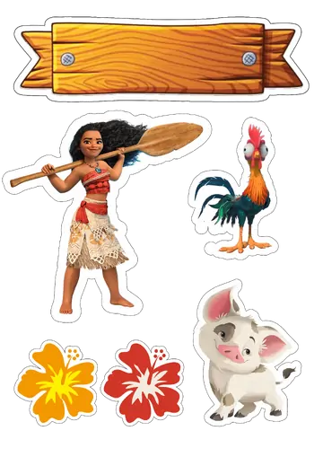 Topo de Bolo Moana com Remo e Amigos PNG