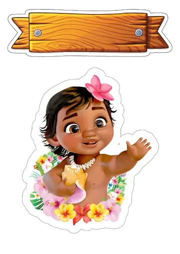Bebê Moana Acenando com Flores PNG