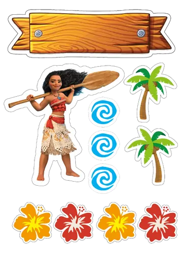 Kit Topo de Bolo Moana e Elementos PNG
