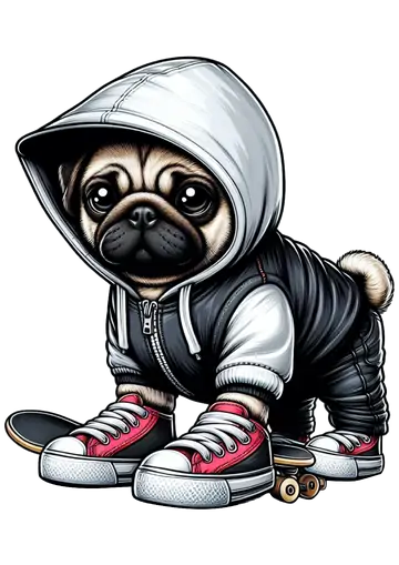 Cachorro Pug Skatista com Moletom PNG
