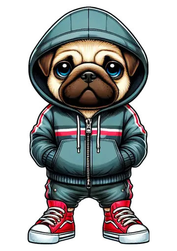 Cachorro Pug com Agasalho Cinza PNG