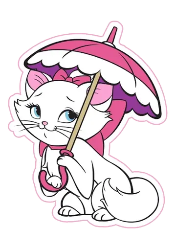 Gatinha Marie com Guarda-Chuva Rosa PNG