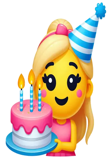 Emoji Loira com Bolo de Aniversário PNG
