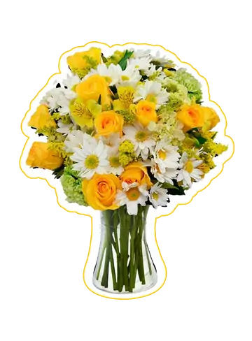 Vaso de Flores Amarelas e Brancas PNG