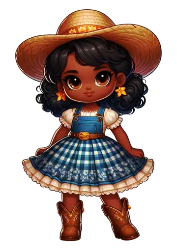 Menina Caipira com Vestido Azul Xadrez PNG