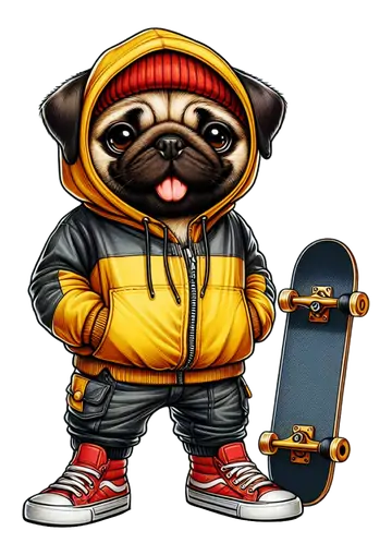 Cachorro Pug Skatista com Moletom PNG