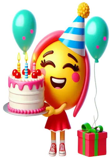 Menina Emoji com Bolo de Aniversário PNG