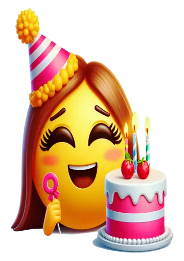 Emoji Sorrindo com Bolo e Pirulito PNG