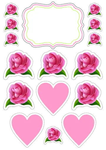 Topo de Bolo Flores e Corações PNG