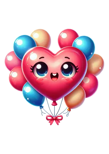 Balão de Coração Fofo com Rostinho PNG