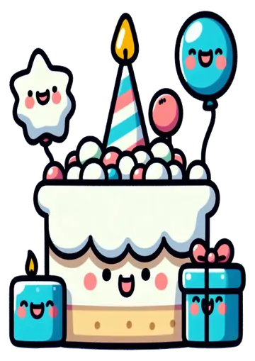 Bolo de Aniversário Kawaii com Balões PNG