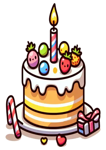 Bolo de Aniversário com Vela e Morangos PNG