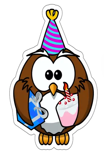 Coruja de Aniversário com Bolo e Presente PNG