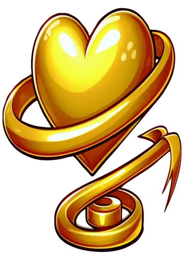 Coração Dourado com Fita Decorativa PNG