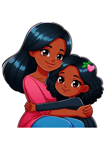 Mãe e Filha Negra se Abraçando PNG