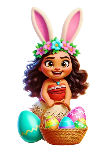 Moana com Cesta de Ovos de Páscoa PNG