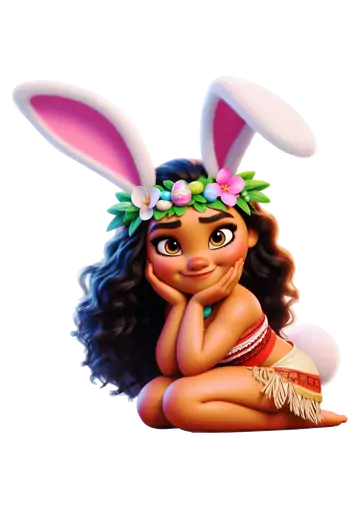 Moana Sentada com Orelhas de Coelho PNG