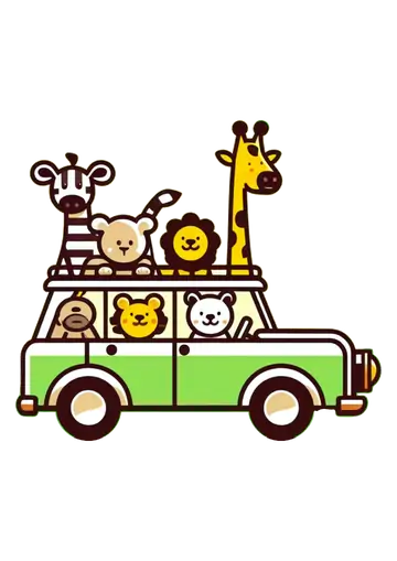 Animais do Safari no Carro PNG